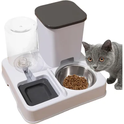 HausPets Distributeur Nourriture et Eau Chat 2en1 Antidérapant Portable