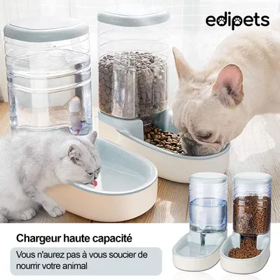 HausPets Auto Futter- und Wasserspender Hund Katze 3,8L Schwerkraft Grau
