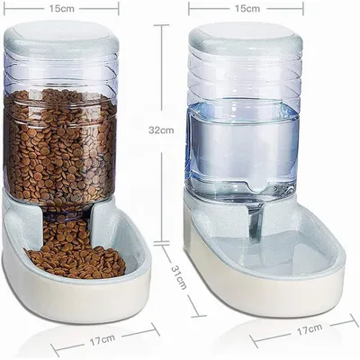 HausPets Auto Futter- und Wasserspender Hund Katze 3,8L Schwerkraft Grau