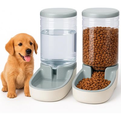 HausPets Auto Futter- und Wasserspender Hund Katze 3,8L Schwerkraft Grau