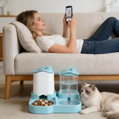 HausPets Distributeur Nourriture et Eau Chat Automatique Anti-Déversement HausPets Distributeur Nourriture et Eau Chat Automatique Anti-Déversement