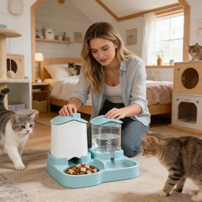 HausPets Automatischer Katzenfutter- und Wasserspender Auslaufsicher