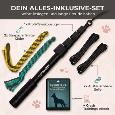 HUND IST KÖNIG Reizangel für Hunde mit 2 Tauen & Seilen + Trainings-eBook HUND IST KÖNIG Reizangel für Hunde mit 2 Tauen & Seilen + Trainings-eBook