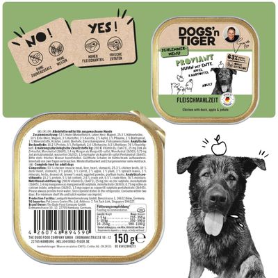 Dogs’n Tiger Proviant Schale, Hundefutter, Huhn, Ente & Apfel