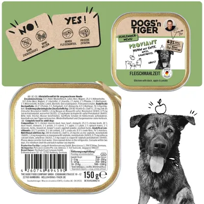 Dogs’n Tiger Proviant Schale, Hundefutter, Huhn, Ente & Apfel Dogs’n Tiger Proviant Schale, Hundefutter, Huhn, Ente & Apfel
