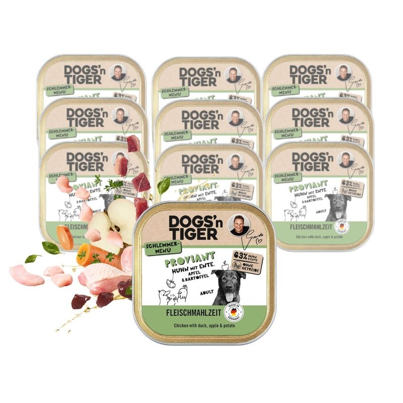 Dogs’n Tiger Proviant Schale, Hundefutter, Huhn, Ente & Apfel