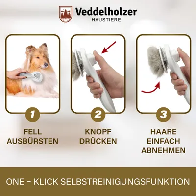 Veddelholzer Premium Hunde- & Katzenbürste mit One-Click