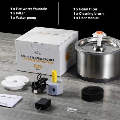 HausPets Fuente de agua gatos acero inoxidable, 2,5 L, filtración 4 etapas