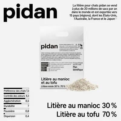 pidan Litière pour chats Litière au manioc et au tofu
