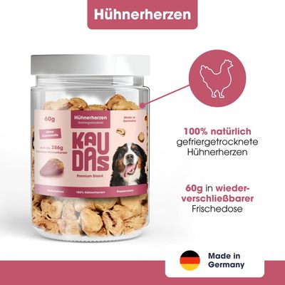 KAUDAS Hundesnack HühnerherzenPur - gefriergetrocknetes Huhn