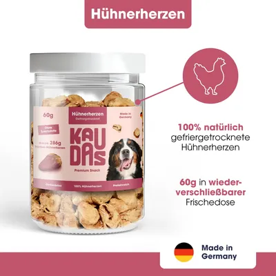 KAUDAS Hundesnack HühnerherzenPur - gefriergetrocknetes Huhn KAUDAS Hundesnack HühnerherzenPur - gefriergetrocknetes Huhn