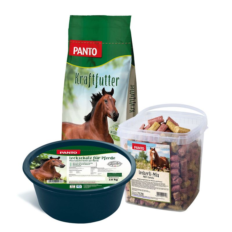 PANTO Rundum-Set Pferd – Formel A, Mineralleckschale & Leckerli