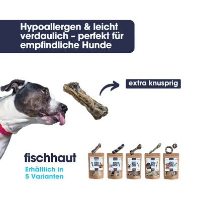 KAUDAS Hundekausnack Fischhaut Knochen - Zahnpflege, Kabeljauhaut & Omega-4 KAUDAS Hundekausnack Fischhaut Knochen - Zahnpflege, Kabeljauhaut & Omega-4
