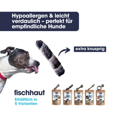 KAUDAS Hundekausnack Fischhaut Riegel - Zahnpflege, Kabeljauhaut & Omega-5