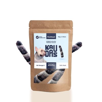 KAUDAS Hundekausnack Fischhaut Riegel - Zahnpflege, Kabeljauhaut & Omega-3