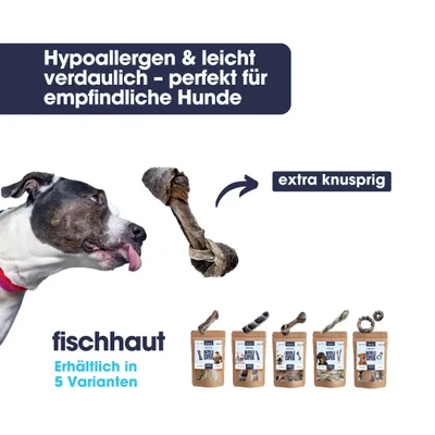 KAUDAS Hundekausnack Fischhaut Knoten - Zahnpflege, Kabeljauhaut & Omega-5