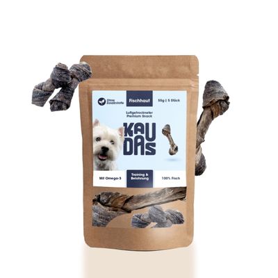 KAUDAS Hundekausnack Fischhaut Knoten - Zahnpflege, Kabeljauhaut & Omega-6