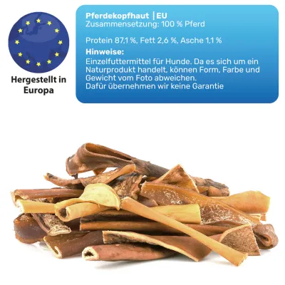 Pferdekopfhaut 150g, proteinreicher und fettarmer Kauartikel für Hunde Pferdekopfhaut 150g, proteinreicher und fettarmer Kauartikel für Hunde