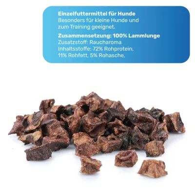 Lammlunge Mini 200g, Lunge Lamm, Getrocknete Lammlungenwürfel für Hunde Lammlunge Mini 200g, Lunge Lamm, Getrocknete Lammlungenwürfel für Hunde