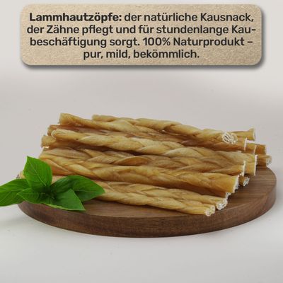 Lammhautzöpfe 100g Kauartikel für Hunde, Natürlicher Kausnack ohne Zusätze