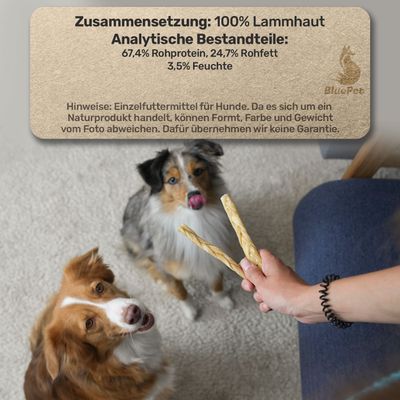 Lammhautzöpfe 100g Kauartikel für Hunde, Natürlicher Kausnack ohne Zusätze