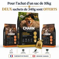 CHARM Croquettes Poulet Chien 10kg + 2 Sachets Offerts