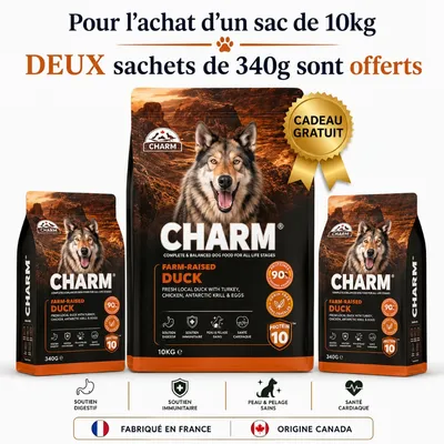 CHARM Croquettes Canard Chien 10kg + 2 Sachets Offerts CHARM Croquettes Canard Chien 10kg + 2 Sachets Offerts