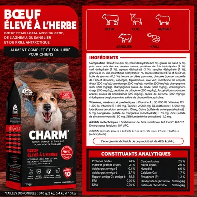 CHARM Croquettes Bœuf Chien 10kg + 2 Sachets Offerts CHARM Croquettes Bœuf Chien 10kg + 2 Sachets Offerts