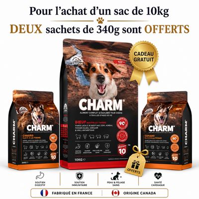 CHARM Croquettes Bœuf Chien 10kg + 2 Sachets Offerts