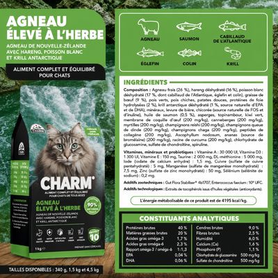 CHARM Croquettes Agneau Chat 2x2kg + 2 Sachets Offerts