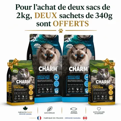 CHARM Croquettes Poisson Chat 2x2kg + 2 Sachets Offerts CHARM Croquettes Poisson Chat 2x2kg + 2 Sachets Offerts