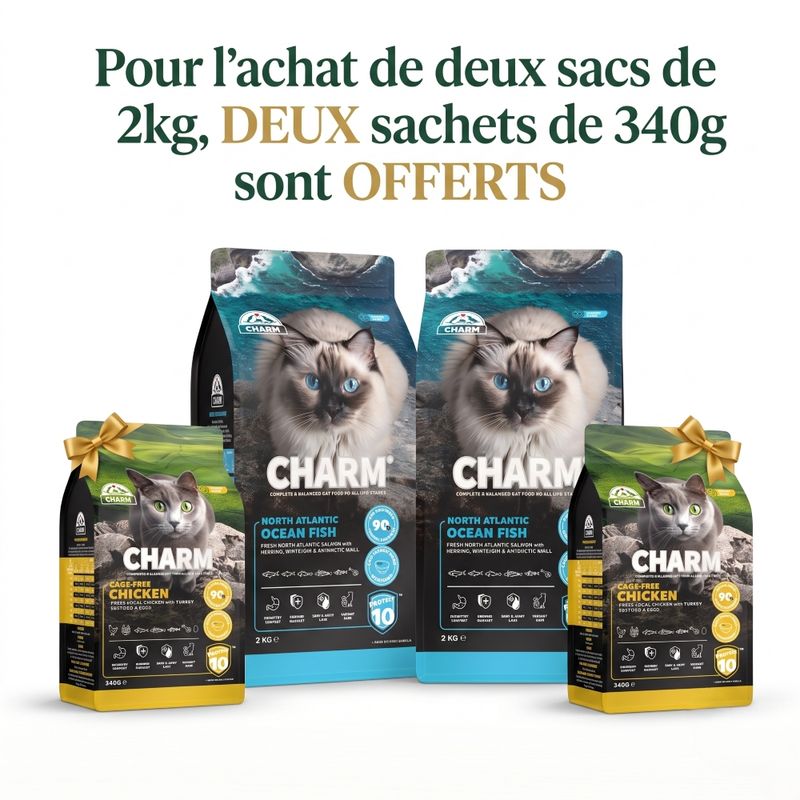 CHARM Poisson Oméga-3 Adulte pour chat 2kg - Sans Céréales