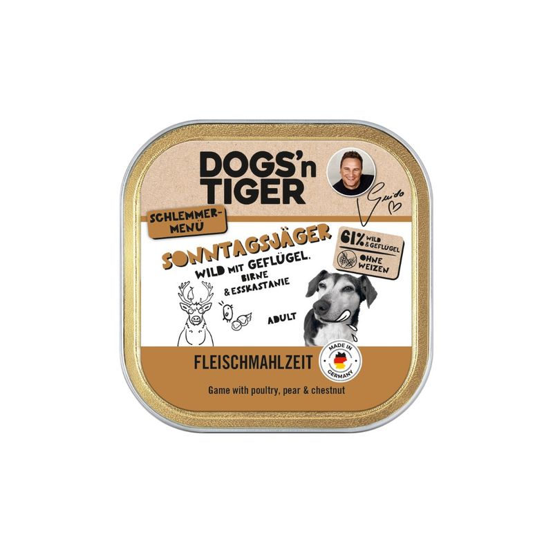 Dogs’n Tiger Sonntagsjäger Schale, Hundefutter, Wild, Geflügel & Birne