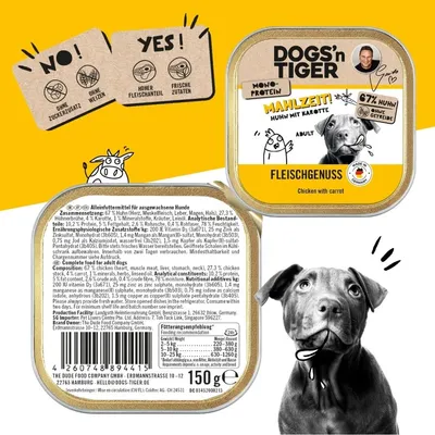 Dogs'n Tiger Mahlzeit Barquette, nourriture pour chiens, poulet aux carotte Dogs'n Tiger Mahlzeit Barquette, nourriture pour chiens, poulet aux carotte