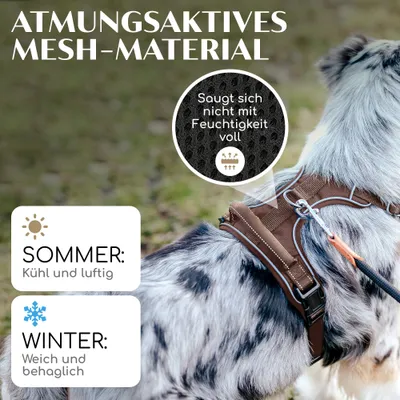 Hundegeschirr atmungsaktiv gepolstert - Anti-Zug-Geschirr - Chocolate