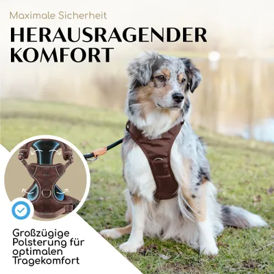 Hundegeschirr atmungsaktiv gepolstert - Anti-Zug-Geschirr - Chocolate