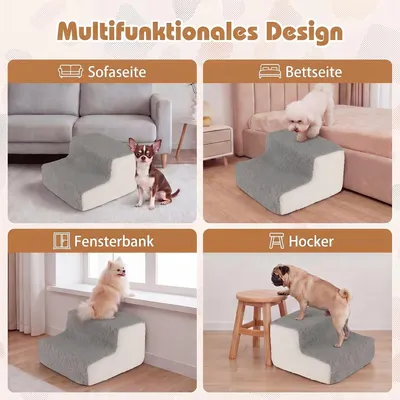 GIANTEX 2-Stufen Hundetreppe 15 cm, Schaum, Bezug Abnehmbar, Rutschfest GIANTEX 2-Stufen Hundetreppe 15 cm, Schaum, Bezug Abnehmbar, Rutschfest
