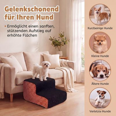 GIANTEX 2-Stufen Hundetreppe 15 cm, Schaum, Bezug Abnehmbar, Rutschfest