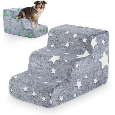 GIANTEX Hundetreppe 3 Stufen, 40 cm, leuchtend, rutschfest, Bezug waschbar.