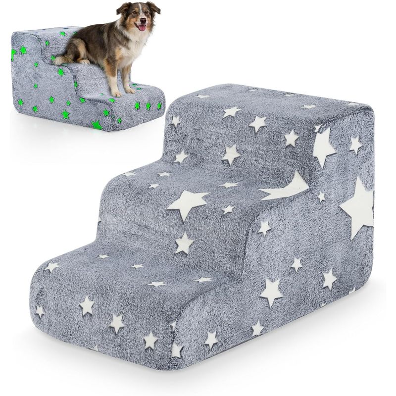 GIANTEX Hundetreppe 3 Stufen, 40 cm, leuchtend, rutschfest, Bezug waschbar.