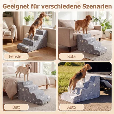 GIANTEX Hundetreppe 4 Stufen, 50 cm, leuchtend, rutschfest, Bezug waschbar. GIANTEX Hundetreppe 4 Stufen, 50 cm, leuchtend, rutschfest, Bezug waschbar.