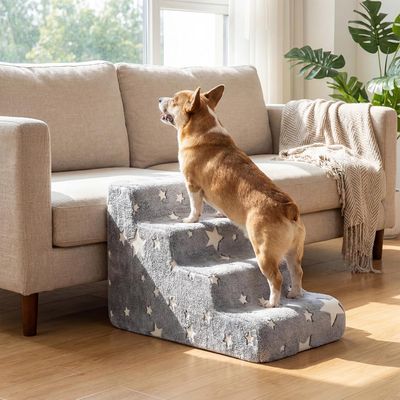 GIANTEX Hundetreppe 4 Stufen, 50 cm, leuchtend, rutschfest, Bezug waschbar.