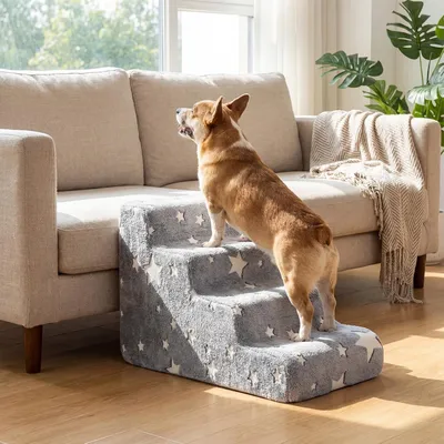 GIANTEX Hundetreppe 4 Stufen, 50 cm, leuchtend, rutschfest, Bezug waschbar. GIANTEX Hundetreppe 4 Stufen, 50 cm, leuchtend, rutschfest, Bezug waschbar.