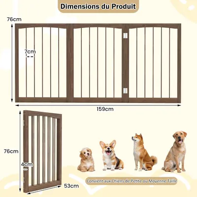 GIANTEX Barrière Chien 76 cm,3 Panneaux, Bois, Rotation 180°, Sans Perçage.