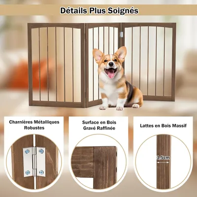 GIANTEX Barrière Chien 76 cm,3 Panneaux, Bois, Rotation 180°, Sans Perçage.