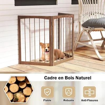 GIANTEX Barrière Chien 76 cm,3 Panneaux, Bois, Rotation 180°, Sans Perçage.