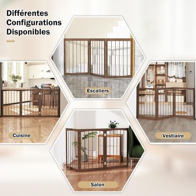 GIANTEX Barrière Chien 76 cm,3 Panneaux, Bois, Rotation 180°, Sans Perçage.