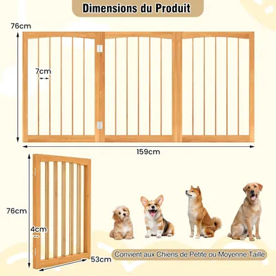 GIANTEX Barrière Chien 76 cm,3 Panneaux, Bois, Rotation 180°, Sans Perçage. GIANTEX Barrière Chien 76 cm,3 Panneaux, Bois, Rotation 180°, Sans Perçage.