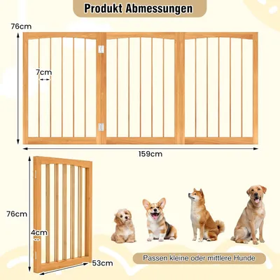 GIANTEX Absperrgitter 76 cm,3-teilig,180° Drehung, Massivholz, Ohne Bohren.