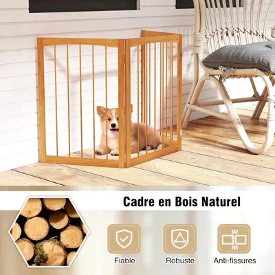 GIANTEX Barrière Chien 76 cm,3 Panneaux, Bois, Rotation 180°, Sans Perçage. GIANTEX Barrière Chien 76 cm,3 Panneaux, Bois, Rotation 180°, Sans Perçage.